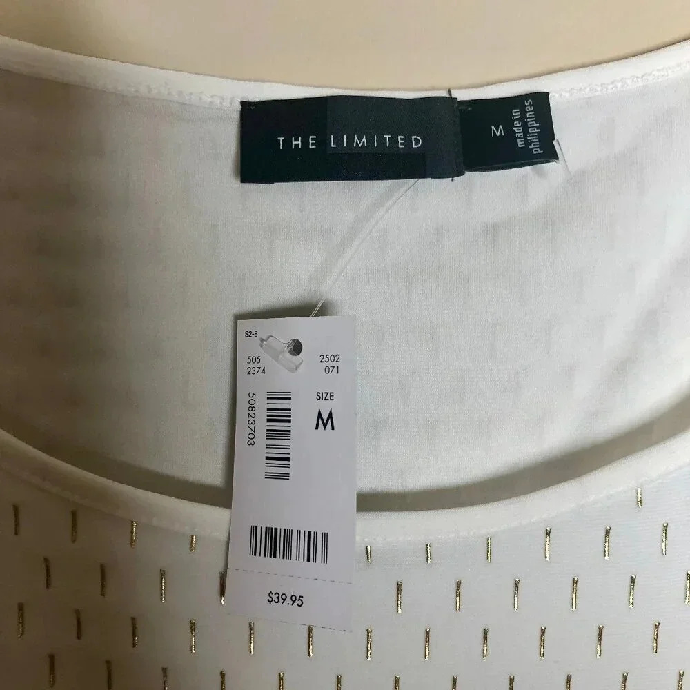 The Limited White Top with Metallic Gold Flecks, Size M, NWT - Picture 6 of 9